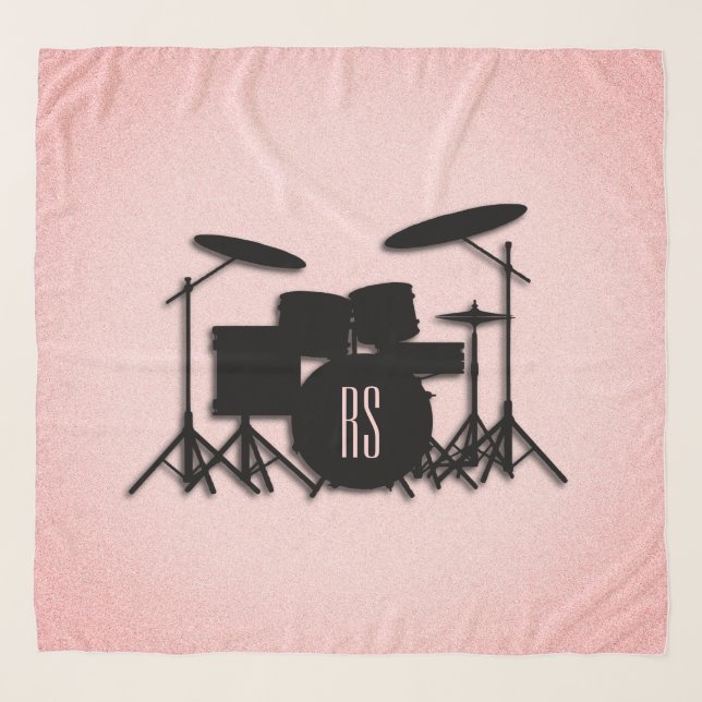 Monogram Drum Set Music Design Pink  Scarf (Front)