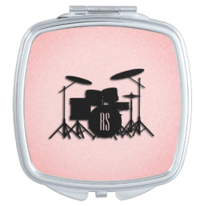 Monogram Drum Set Music Design Pink Shower Curtain Compact Mirror