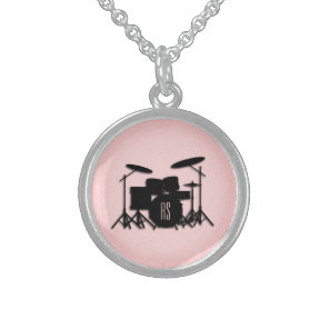 Monogram Drum Set Music Design Pink  Sterling Silver Necklace
