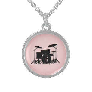 Monogram Drum Set Music Design Pink  Sterling Silver Necklace