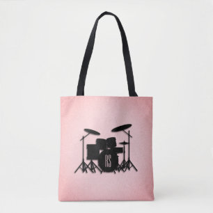 Monogram Drum Set Music Design Pink  Tote Bag