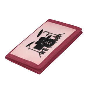 Monogram Drum Set Music Design Pink  Tri-fold Wallet