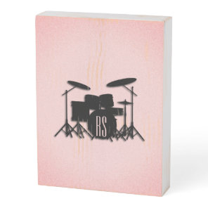 Monogram Drum Set Music Design Pink  Wooden Box Sign