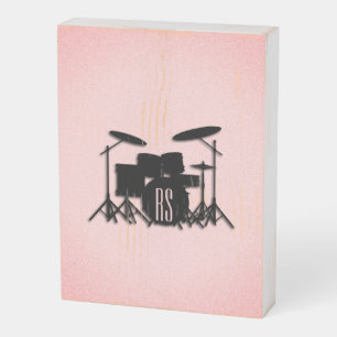 Monogram Drum Set Music Design Pink Wooden Box Sign