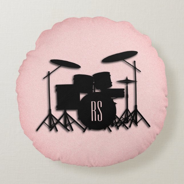 Monogram Drum Set Music Design  Round Pillow (Front)