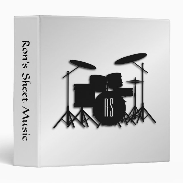 Monogram Drum Set Silver 3 Ring Binder (Front/Spine)
