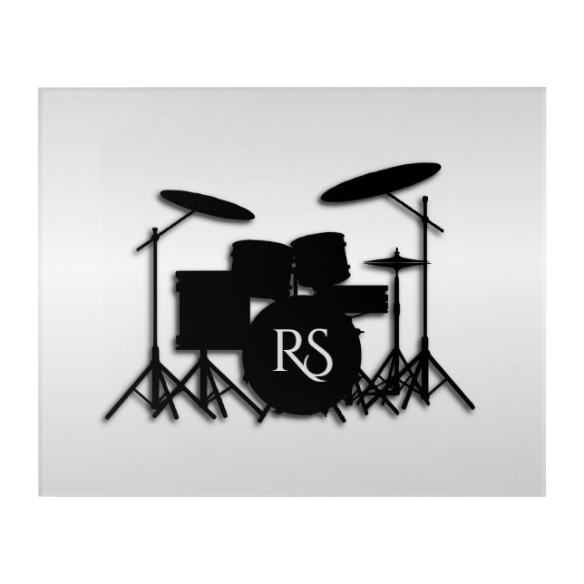 Monogram Drum Set Silver Acrylic Print (Front)