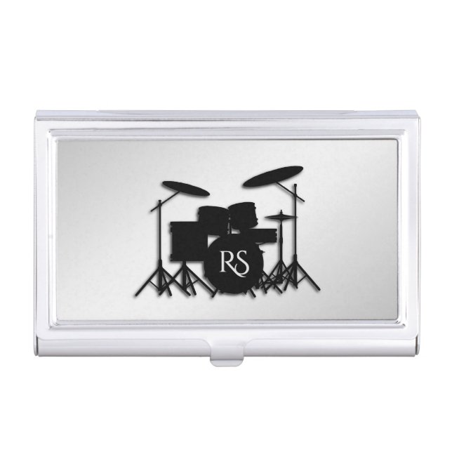 Monogram Drum Set Silver Business Card Case (Front)