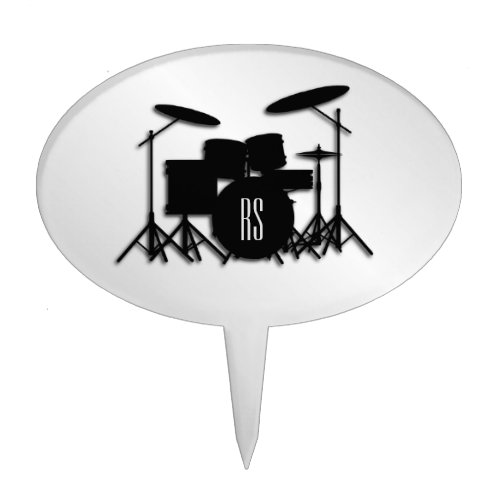 Monogram Drum Set Silver Cake Topper