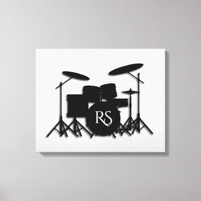Monogram Drum Set Silver Canvas Print (Front)