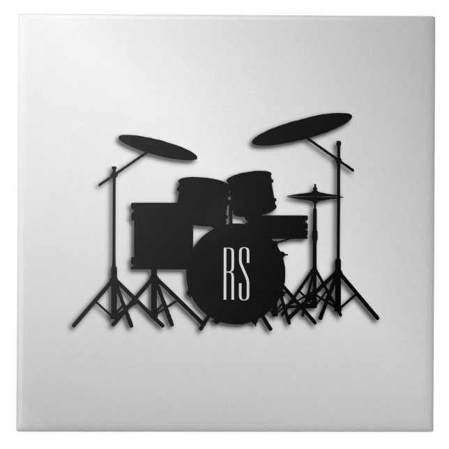 Monogram Drum Set Silver Ceramic Tile (Front)