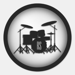 Monogram Drum Set Silver Classic Round Sticker