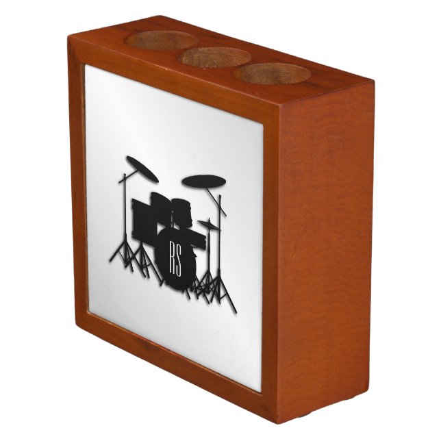 Monogram Drum Set Silver Desk Organizer (Angled)