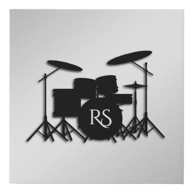 Monogram Drum Set Silver Faux Canvas Print (Front)
