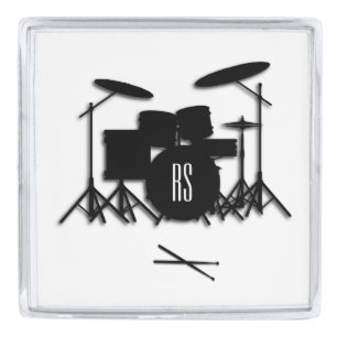 Monogram Drum Set Silver Finish Lapel Pin