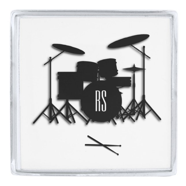 Monogram Drum Set Silver Finish Lapel Pin (Front)