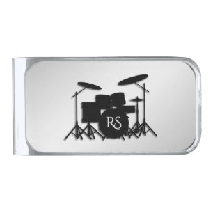 Monogram Drum Set Silver Finish Money Clip