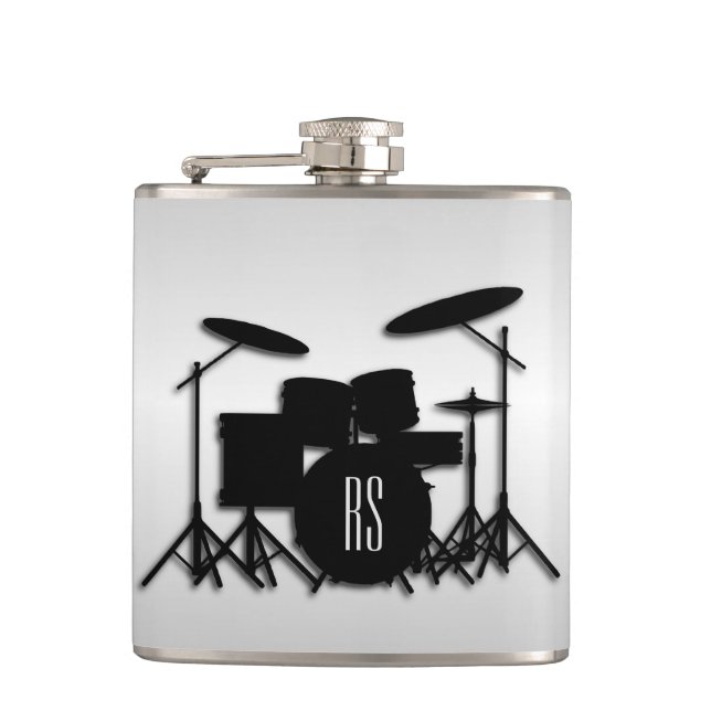 Monogram Drum Set Silver Flask (Front)
