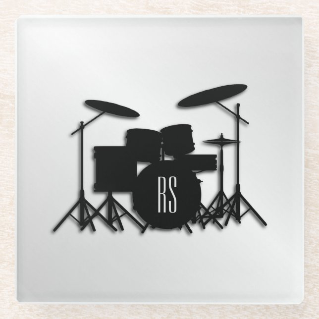 Monogram Drum Set Silver Glass Coaster (Front)