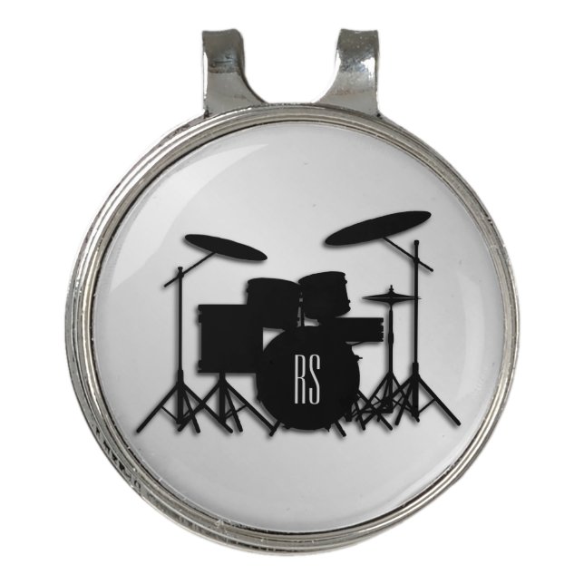 Monogram Drum Set Silver Golf Hat Clip (Front)