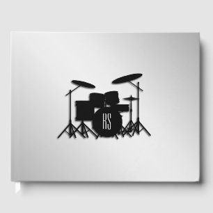 Monogram Drum Set Silver Guest Book