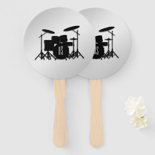 Monogram Drum Set Silver Hand Fan