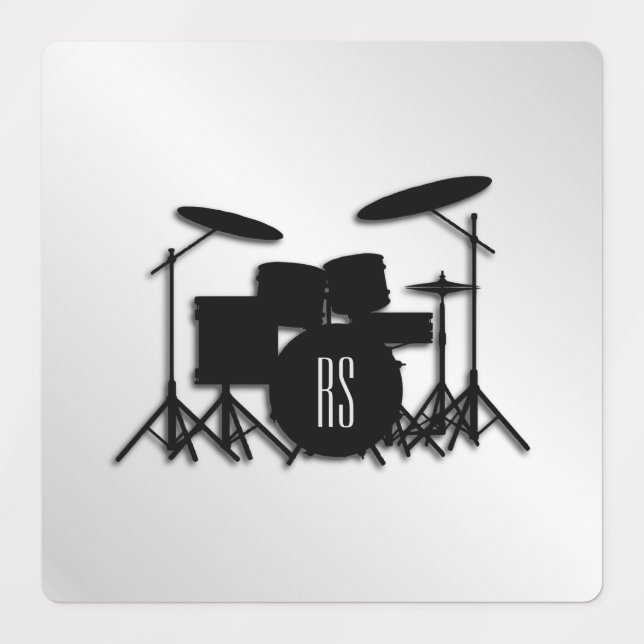 Monogram Drum Set Silver Kids' Labels (Design 1)