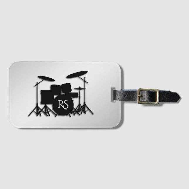Monogram Drum Set Silver Luggage Tag (Front Horizontal)