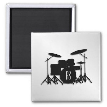 Monogram Drum Set Silver Magnet by LwoodMusic at Zazzle