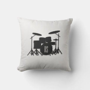 Monogram Drum Set Silver Outdoor Pillow