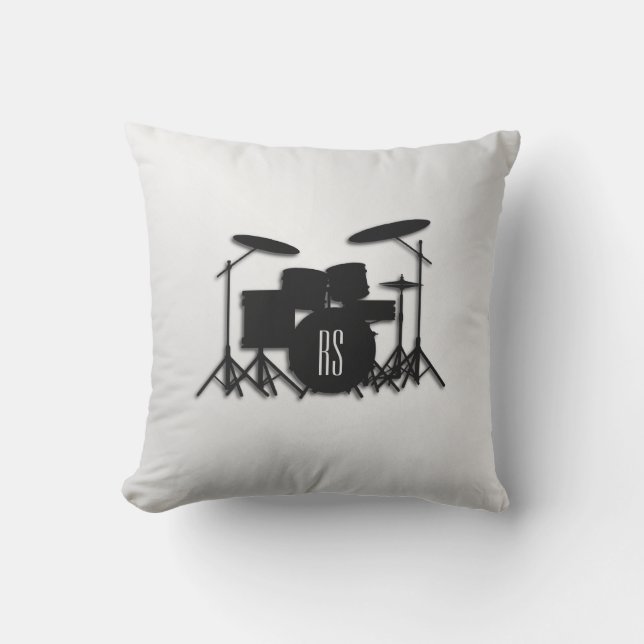 Monogram Drum Set Silver Outdoor Pillow (Front)