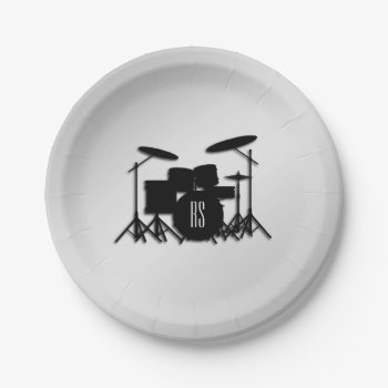 Monogram Drum Set Silver Paper Plates by LwoodMusic at Zazzle