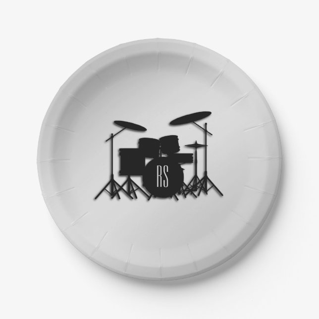 Monogram Drum Set Silver Paper Plates (Front)