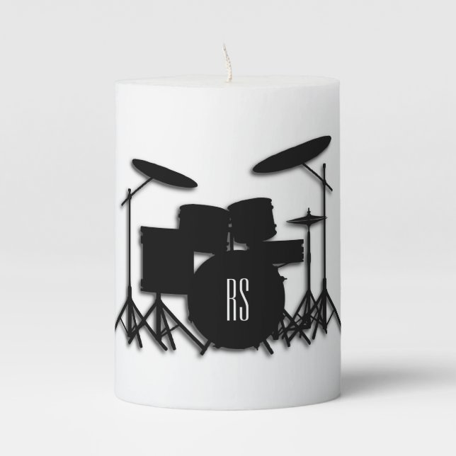 Monogram Drum Set Silver Pillar Candle (Front)