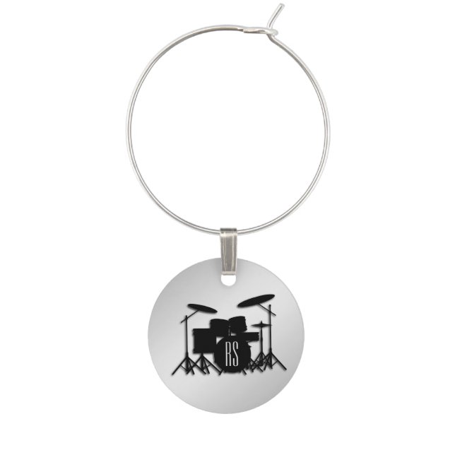 Monogram Drum Set Silver Wine Charm (Front)