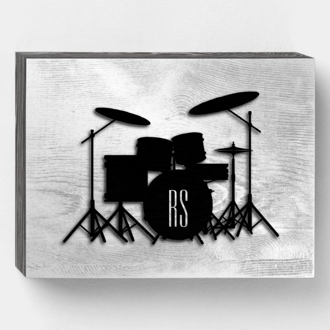 Monogram Drum Set Silver Wooden Box Sign (Front Horizontal)