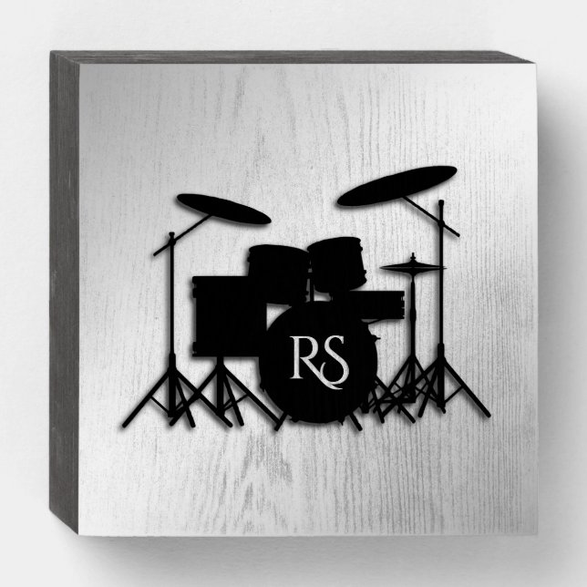 Monogram Drum Set Silver Wooden Box Sign (Front Horizontal)