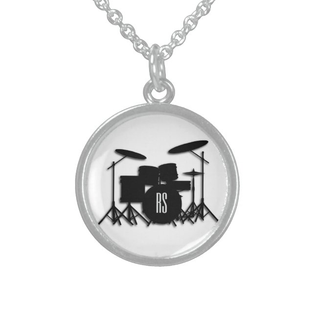 Monogram Drum Set Sterling Silver Necklace (Front)