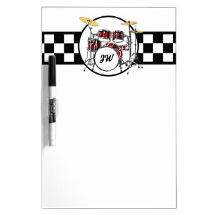 Monogram Drummer Rock & Roll Drum Kit Music Locker Dry Erase Board