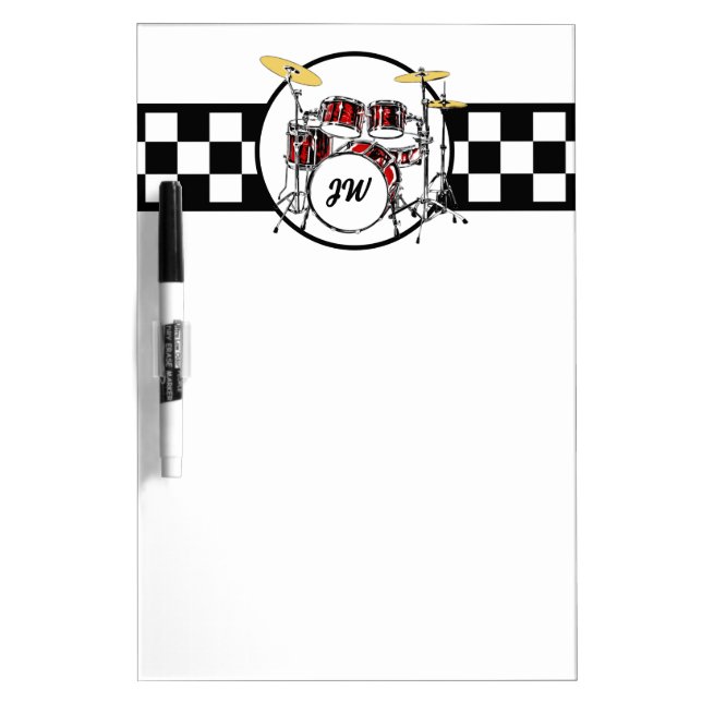 Monogram Drummer Rock & Roll Drum Kit Music Locker Dry Erase Board (Front)