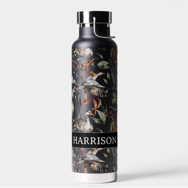 Monogram Duck Goose Rabbit Hunting Autumn Leaves Water Bottle (Left)