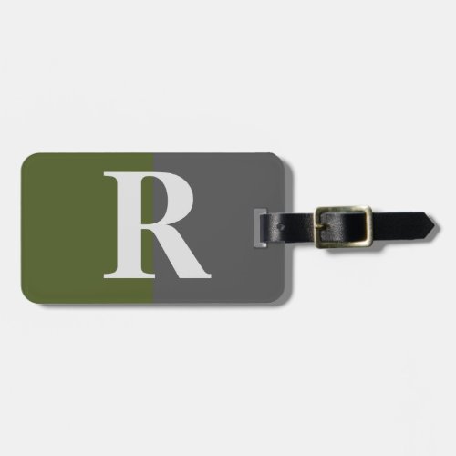 Monogram Duo Tone Stripe Olive Green and Gray Luggage Tag