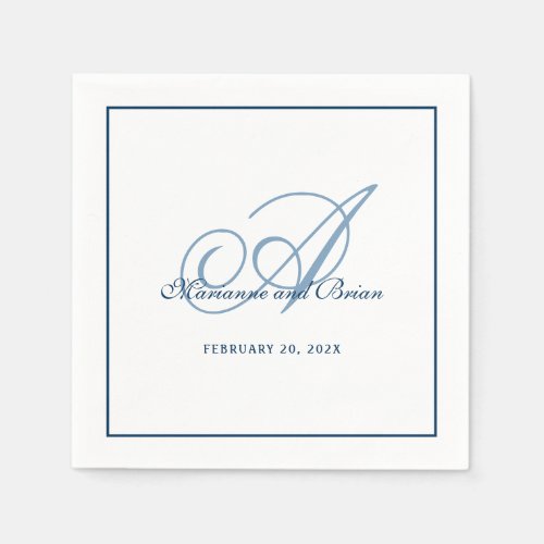 Monogram Dusk Blue and White Napkins