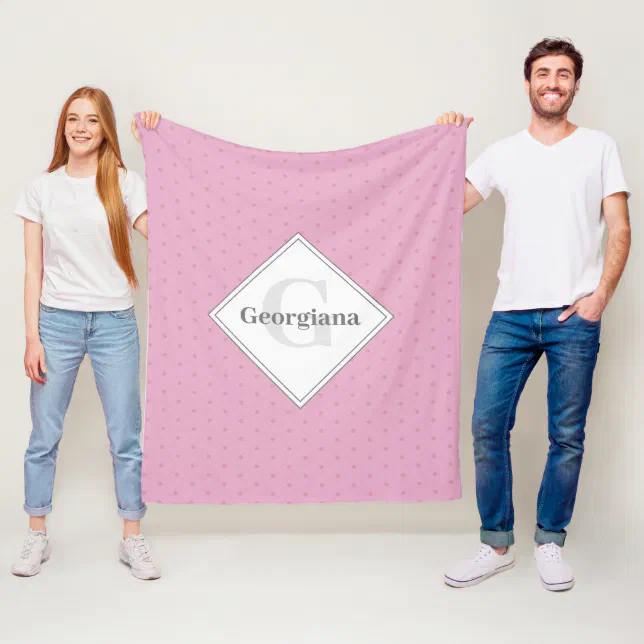 Monogram Dusky Rose Sea Pink Polka Dots On Lilac  Fleece Blanket (In Situ)