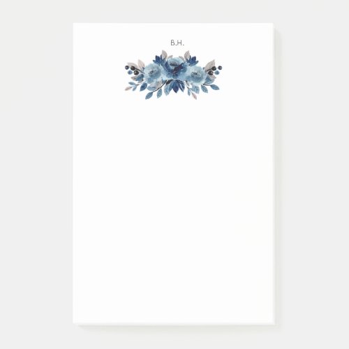 Monogram Dusty Blue and Navy Floral Post_it Notes