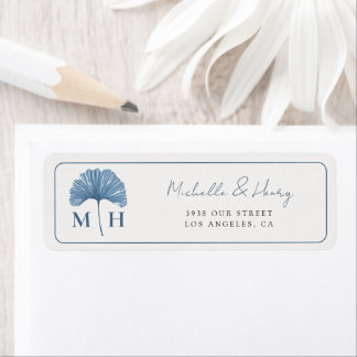 Monogram Dusty Blue Botancial Watercolor Wedding Label