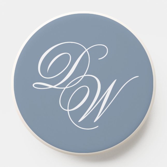 Monogram Dusty Blue Elegant Script Modern Color PopSocket (Popsocket)