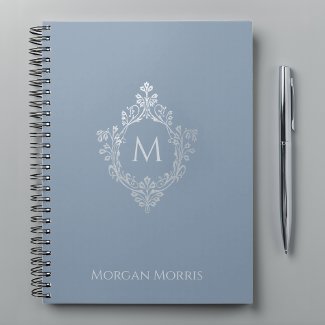 Monogram Dusty Blue Elegant Vintage Crest and Name