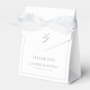 Monogram Dusty Blue Elegant Wedding Thank You Favor Boxes