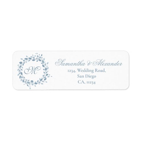 Monogram Dusty Blue Floral Wedding Return Address Label